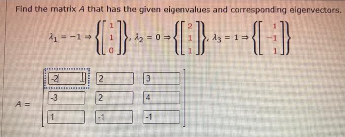 Find The Matrix A That Has The Given Eigenvalues And Corresponding Eigenvectors A 2 1 2 100 2 2 2
