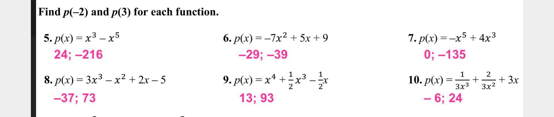 Find P 2 And P 3 For Each Function 5 P X X X5 24 216 8 P X 3x X 2x 5 37 73 6 P X 7x 5x 9 2 1