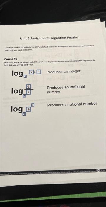 Unit 3 Assignment Logarithm Puzzles Directions Download And Print The Pdf Worksheet Follow The Activity Directions To 1