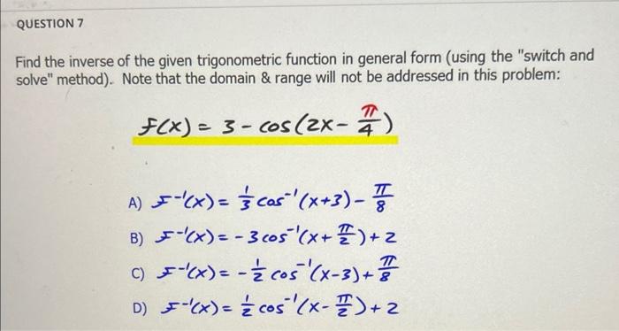 Question 4 Find The Exact Value In Radians Of The Given Expression Without The Use Of A Calculator Sec 15 Or O 2