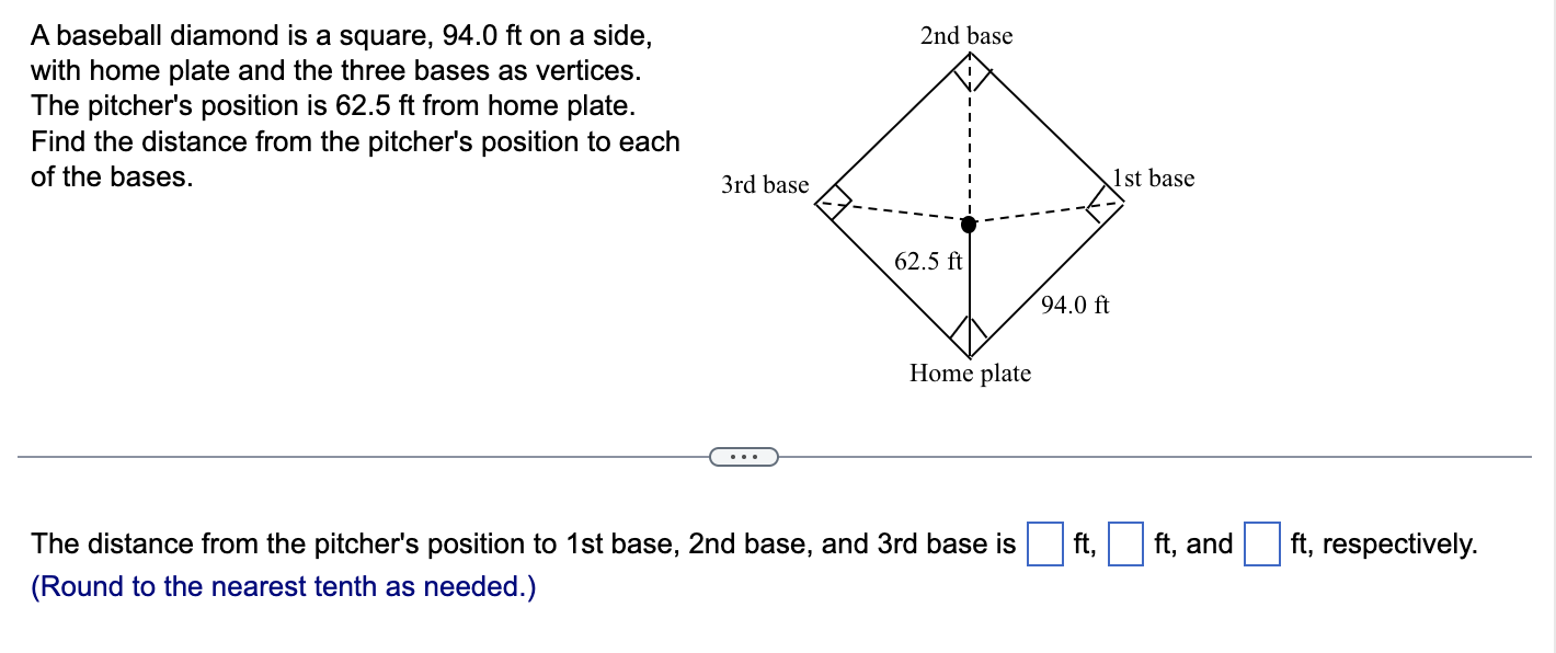 A Baseball Diamond Is A Square 94 0 Ft On A Side With Home Plate And The Three Bases As Vertices The Pitcher S Positi 1
