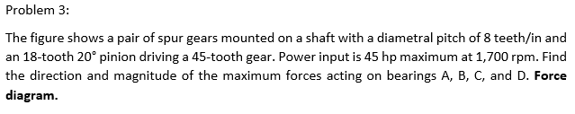 Problem 3 The Figure Shows A Pair Of Spur Gears Mounted On A Shaft With A Diametral Pitch Of 8 Teeth In And An 18 Tooth 1
