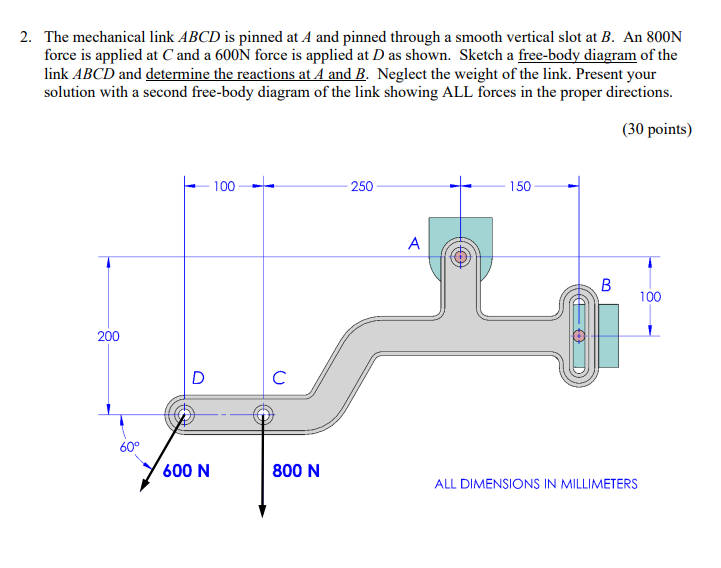 2 The Mechanical Link Abcd Is Pinned At A And Pinned Through A Smooth Vertical Slot At B An 800n Force Is Applied At C 1