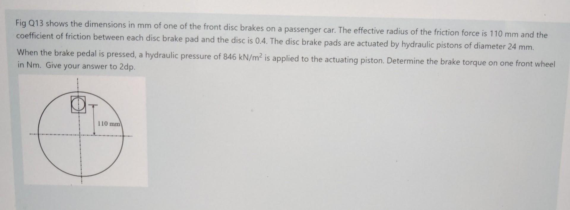 Fig Q13 Shows The Dimensions In Mm Of One Of The Front Disc Brakes On A Passenger Car The Effective Radius Of The Frict 1
