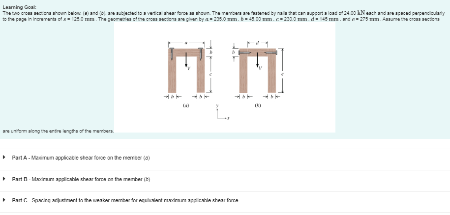 Learning Goal The Two Cross Sections Shown Below A And B Are Subjected To A Vertical Shear Force As Shown The Me 1