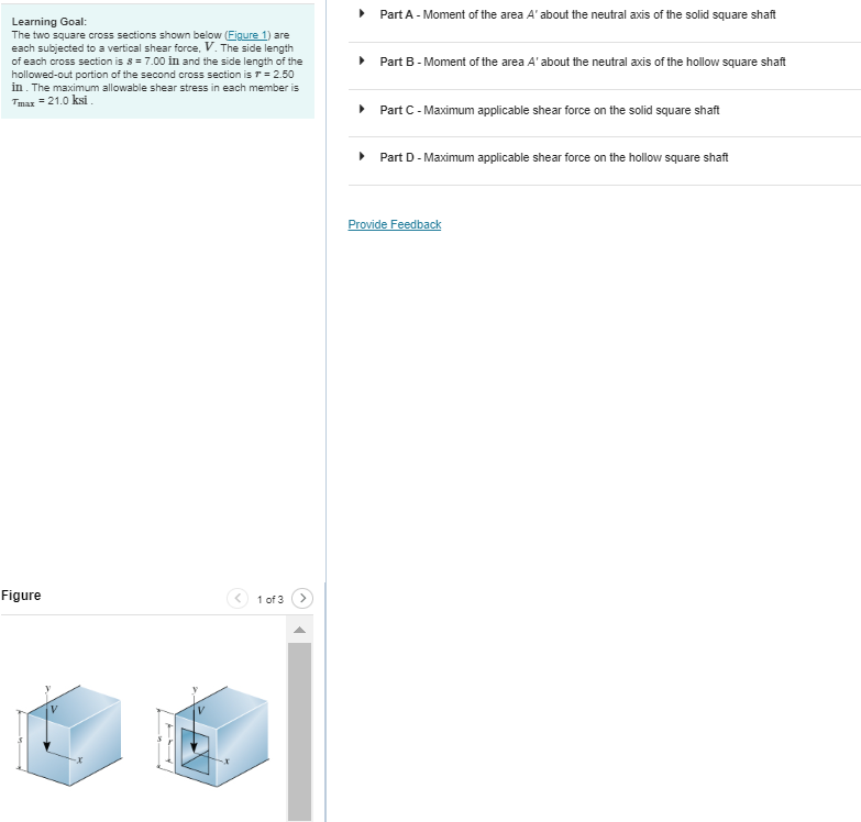 Learning Goal The Two Square Cross Sections Shown Below Figure 1 Are Each Subjected To A Vertical Shear Force V The 1