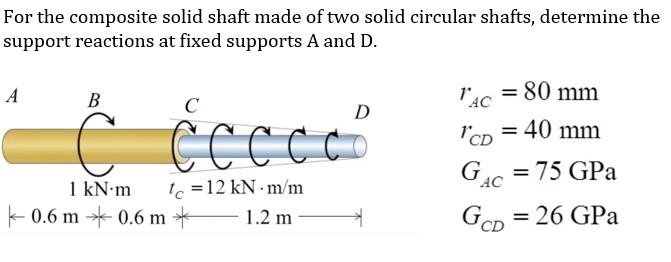 For The Composite Solid Shaft Made Of Two Solid Circular Shafts Determine The Support Reactions At Fixed Supports A And 1