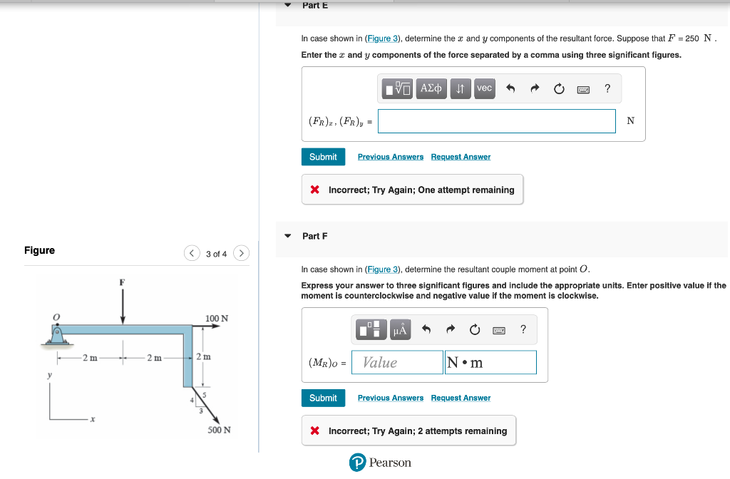 Figure 3 Of 4 F A 2 M 2 M 2m 100 N 500 N Part E In Case Shown In Figure 3 Determine The X And Y Components Of The R 1