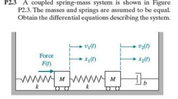 P2 3 A Coupled Spring Mass System Is Shown In Figure P2 3 The Masses And Springs Are Assumed To Be Equal Obtain The Di 1