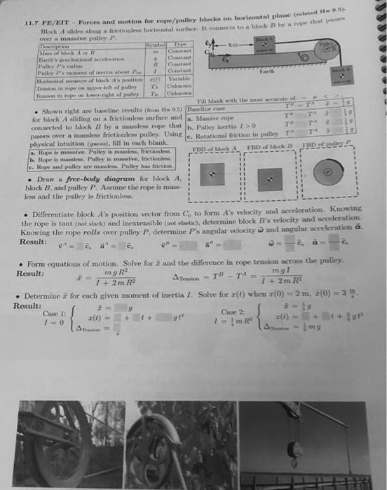 11 7 Fe Eit Forces And Motion For Rope Pulley Blocks On Horizontal Plane Related Hw 9 5 Block A Slides Along A Fricti 1