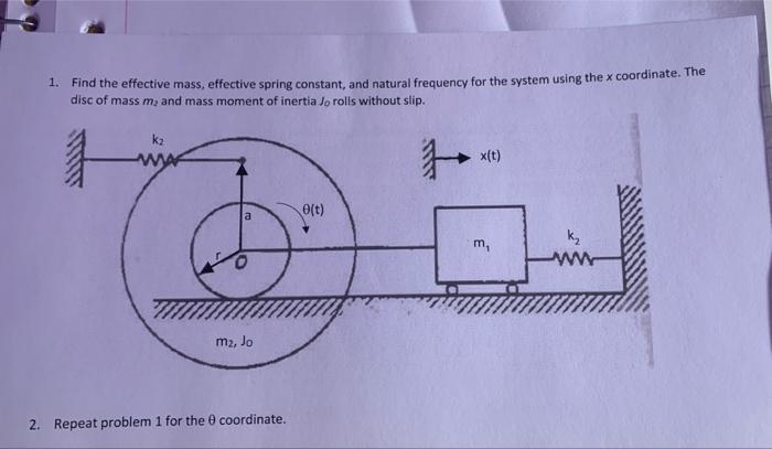1 Find The Effective Mass Effective Spring Constant And Natural Frequency For The System Using The X Coordinate The 1