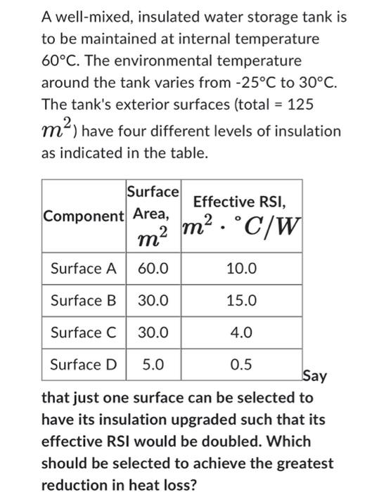 A Well Mixed Insulated Water Storage Tank Is To Be Maintained At Internal Temperature 60 C The Environmental Temperatu 1