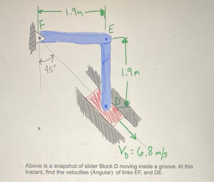 1 9m 45 E 1 9m V 6 8 M S Above Is A Snapshot Of Slider Block D Moving Inside A Groove At This Instant Find Th 1