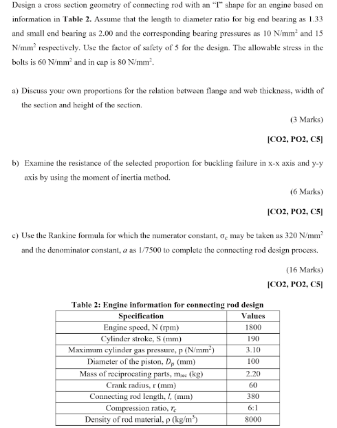 Design A Cross Section Geometry Of Connecting Rod With An I Shape For An Engine Based On Information In Table 2 Assum 1