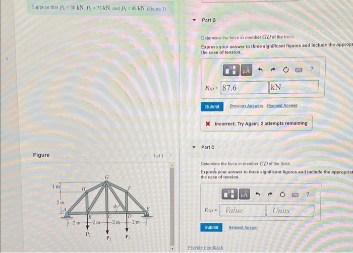 Suppose That P 30 Kn P 75 Kn And Py 45 Kn Eigure 1 Figure Im 2m B 2m 2m P 2 M P 2 M 1 Of 1 Part B Determine 1