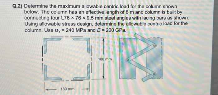 Q 2 Determine The Maximum Allowable Centric Load For The Column Shown Below The Column Has An Effective Length Of 8 M 1