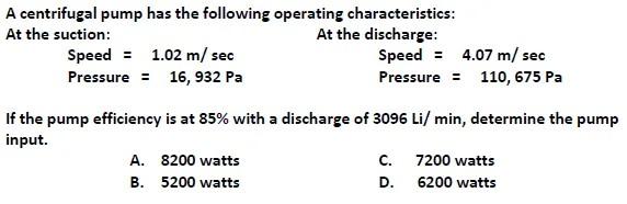 A Centrifugal Pump Has The Following Operating Characteristics At The Suction At The Discharge Speed 1 02 M Sec Pr 1