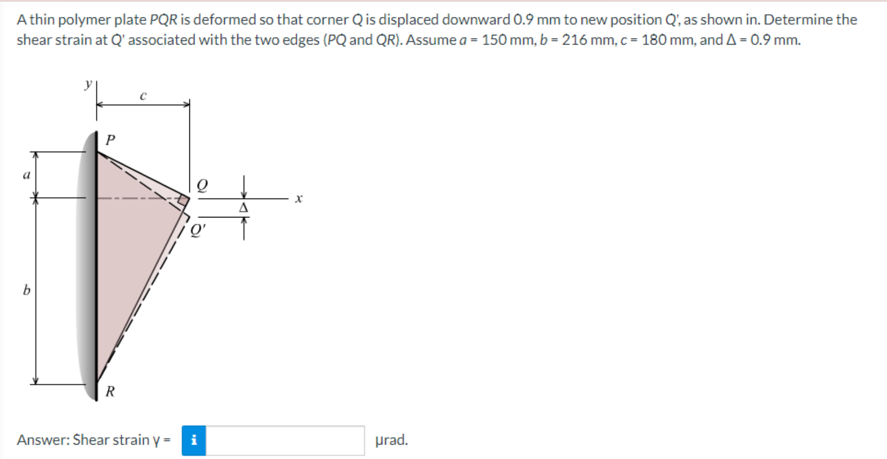 A Thin Polymer Plate Pqr Is Deformed So That Corner Q Is Displaced Downward 0 9 Mm To New Position Q As Shown In Dete 1