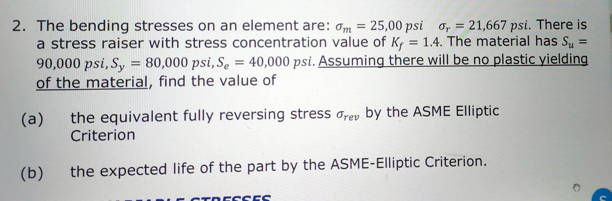 2 The Bending Stresses On An Element Are Om 25 00 Psi O 21 667 Psi There Is Or 1 4 The Material Has Su A Str 1