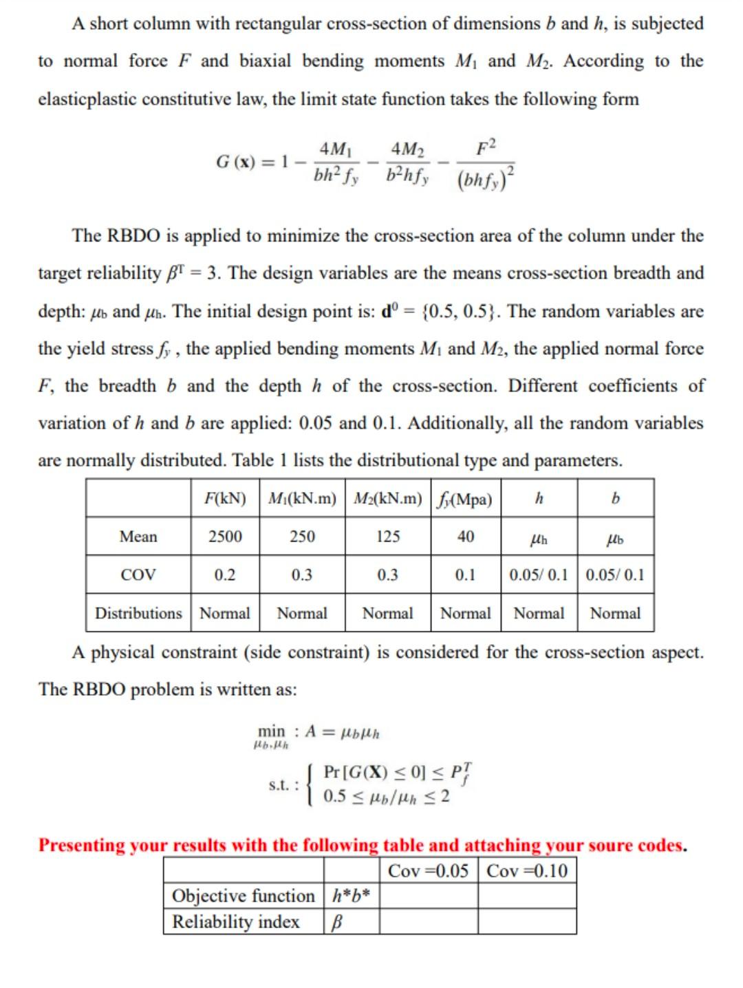 A Short Column With Rectangular Cross Section Of Dimensions B And H Is Subjected To Normal Force F And Biaxial Bending 1