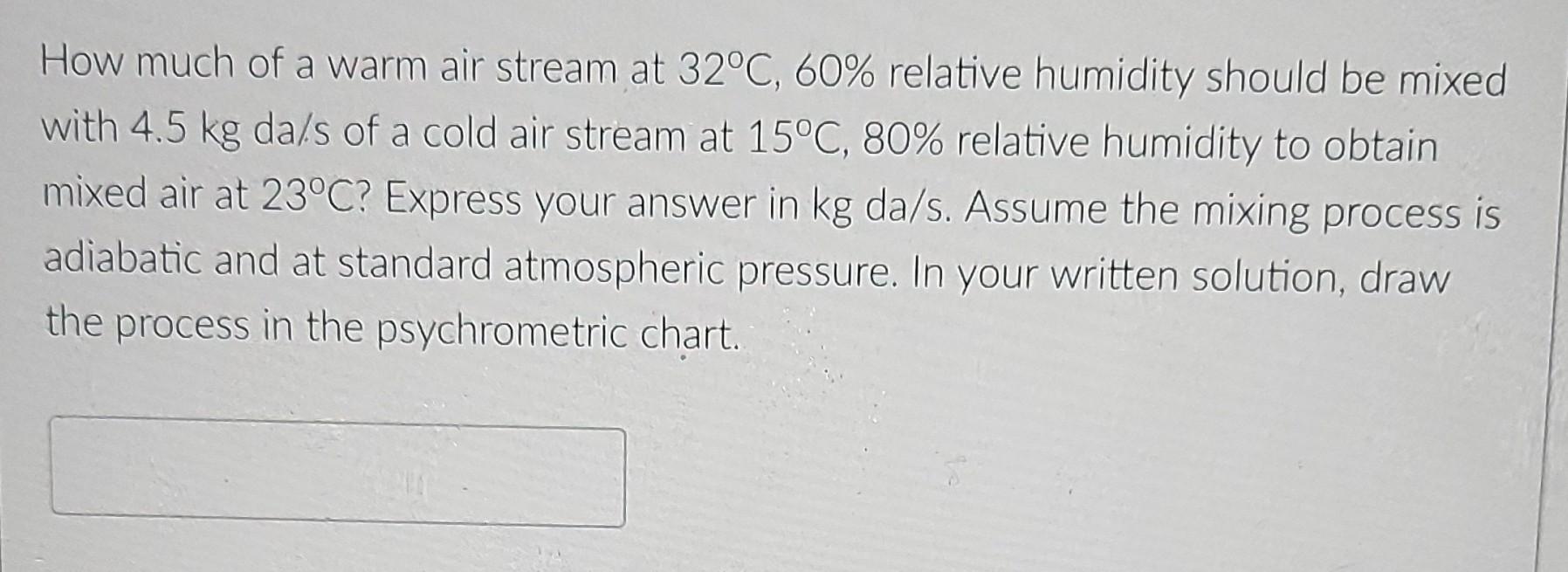 How Much Of A Warm Air Stream At 32 C 60 Relative Humidity Should Be Mixed With 4 5 Kg Da S Of A Cold Air Stream At 15 1