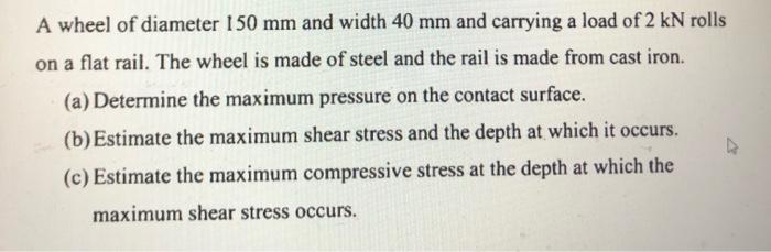 A Wheel Of Diameter 150 Mm And Width 40 Mm And Carrying A Load Of 2 Kn Rolls On A Flat Rail The Wheel Is Made Of Steel 1