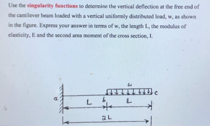 Use The Singularity Functions To Determine The Vertical Deflection At The Free End Of The Cantilever Beam Loaded With A 1