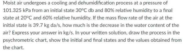 Moist Air Undergoes A Cooling And Dehumidification Process At A Pressure Of 101 325 Kpa From An Initial State 30 C Db An 1