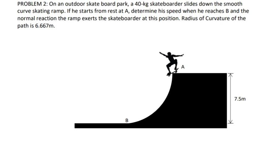 Problem 2 On An Outdoor Skate Board Park A 40 Kg Skateboarder Slides Down The Smooth Curve Skating Ramp If He Starts 1
