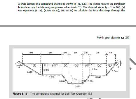 A Cross Section Of A Compound Channel Is Shown In Fig 8 13 The Values Next To The Perimeter Boundaries Are The Manning 1