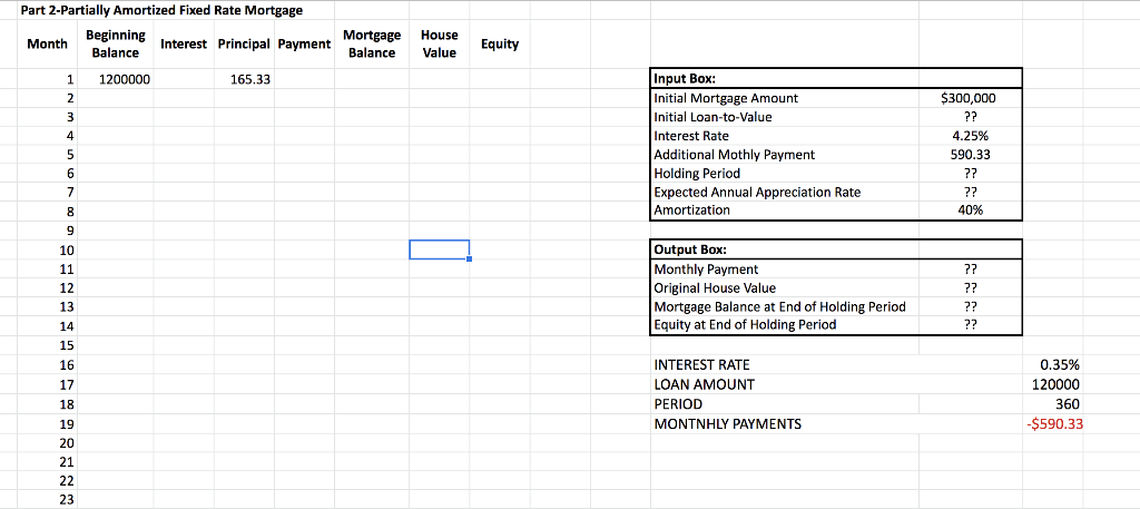 Part 2 Partially Amortized Fixed Rate Mortgage Cpm Im Not Sure How To Set This Up In Excel If You Could Show The Ste 1