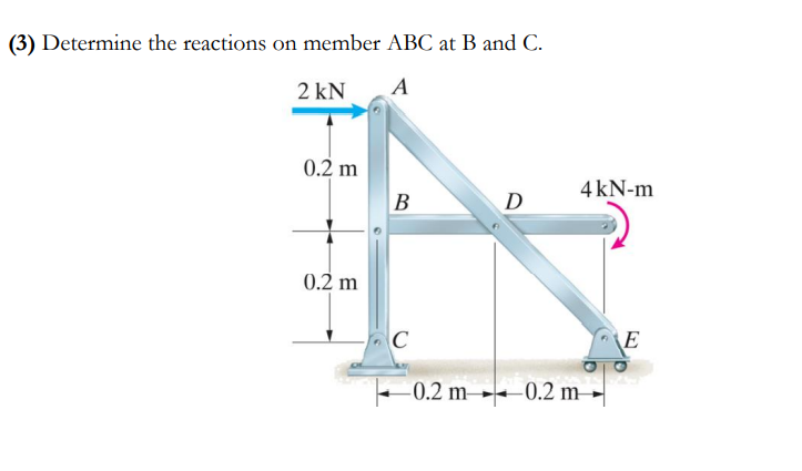 3 Determine The Reactions On Member Abc At B And C 2 Kn A 0 2 M 0 2 M B C D 4 Kn M 0 2 M 0 2 M E 1