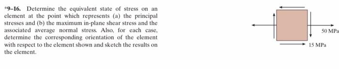 9 11 Determine The Equivalent State Of Stress On An Element The Same Point Oriented 60 Counterclockwise With Respect A 2