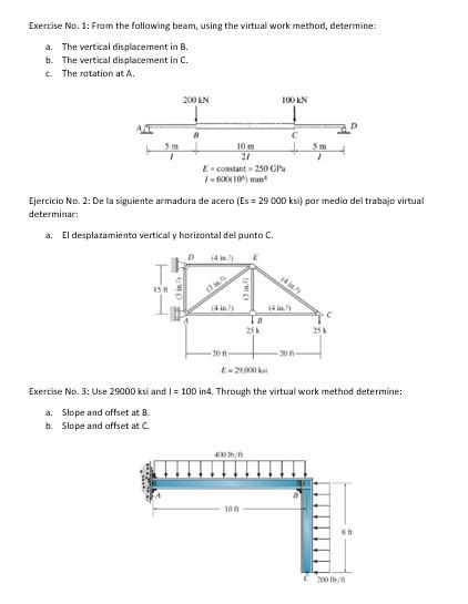 Exercise No 1 From The Following Beam Using The Virtual Work Method Determine A The Vertical Displacement In B B 1