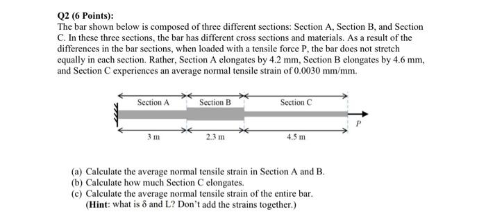 Q2 6 Points The Bar Shown Below Is Composed Of Three Different Sections Section A Section B And Section C In Thes 1