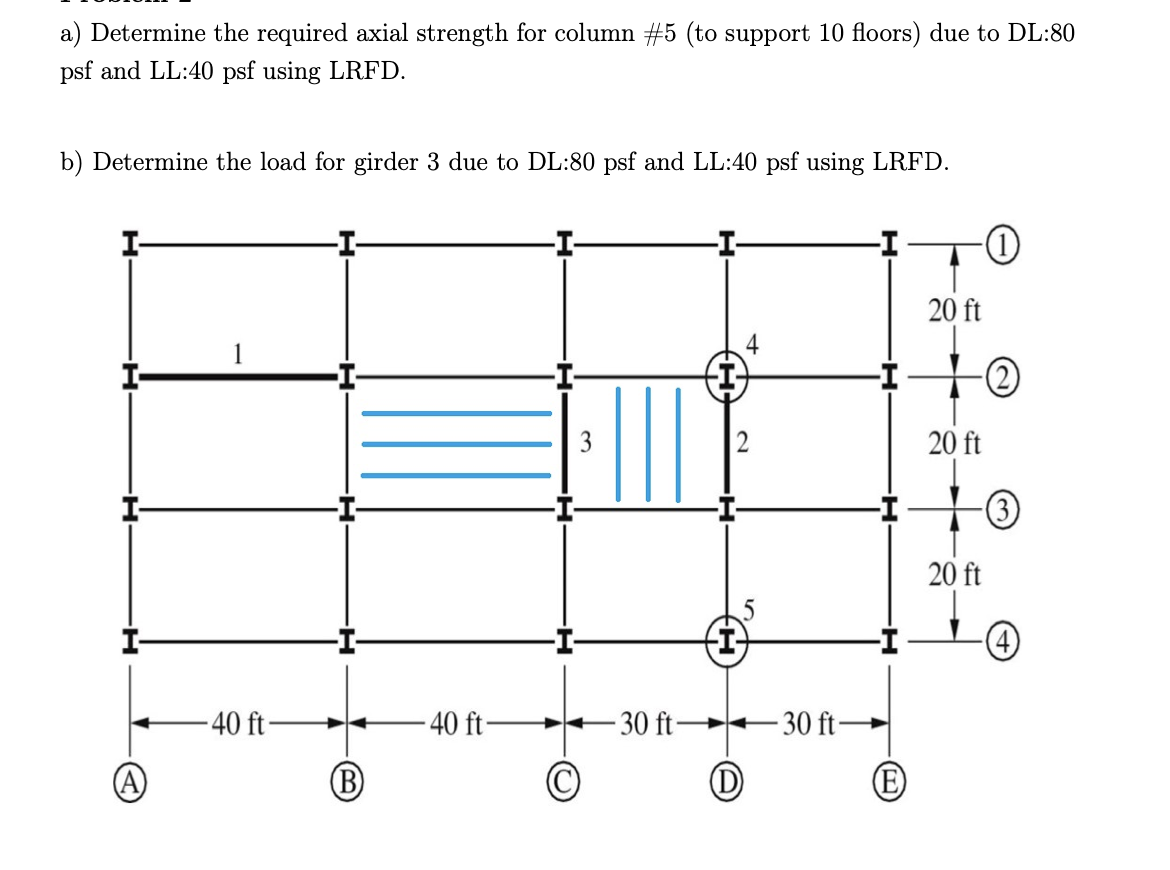 A Determine The Required Axial Strength For Column 5 To Support 10 Floors Due To Dl 80 Psf And Ll 40 Psf Using Lrfd 1
