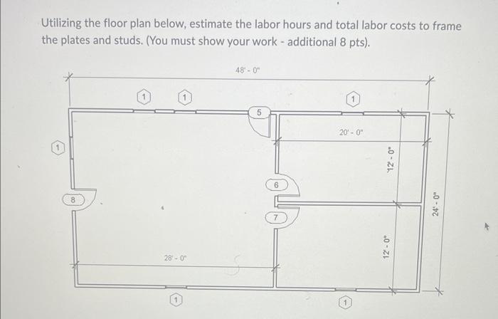 Utilizing The Floor Plan Below Estimate The Labor Hours And Total Labor Costs To Frame The Plates And Studs You Must 1