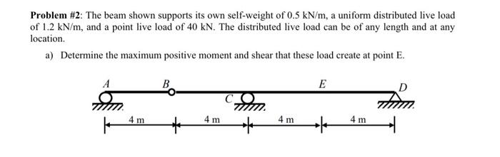 Problem 2 The Beam Shown Supports Its Own Self Weight Of 0 5 Kn M A Uniform Distributed Live Load Of 1 2 Kn M And A 1