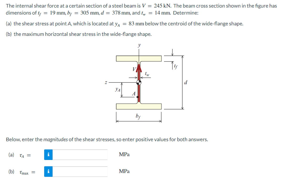 The Internal Shear Force At A Certain Section Of A Steel Beam Is V 245 Kn The Beam Cross Section Shown In The Figure 1