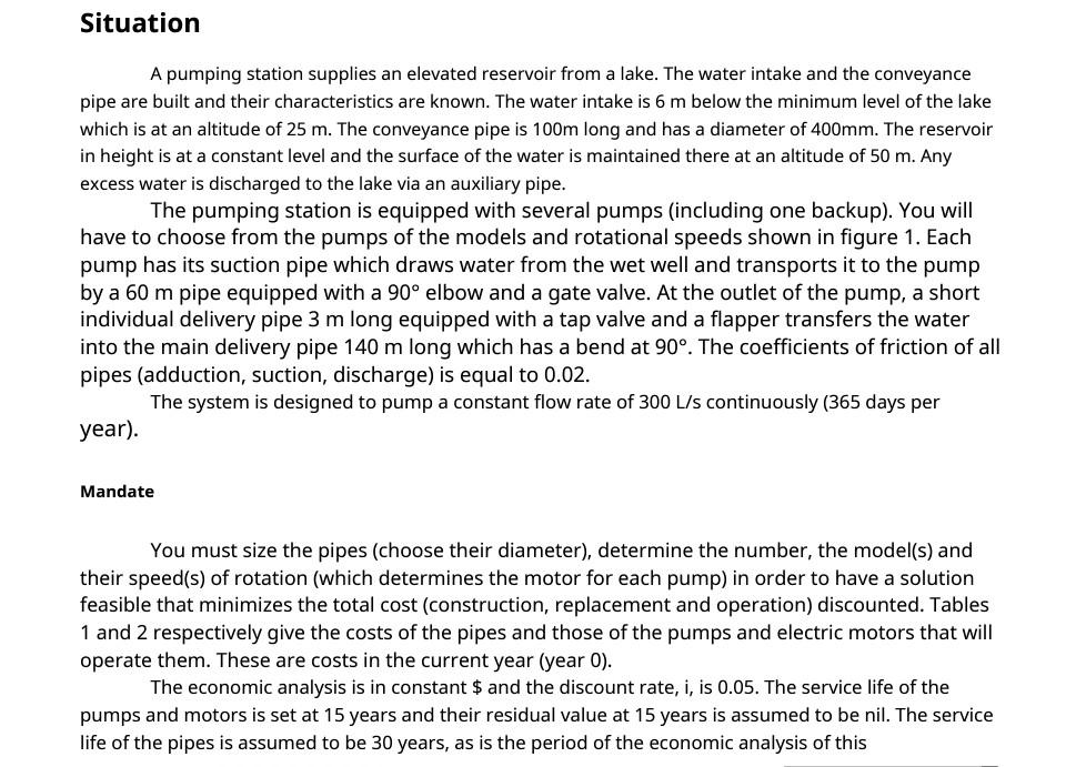 Situation A Pumping Station Supplies An Elevated Reservoir From A Lake The Water Intake And The Conveyance Pipe Are Bui 1