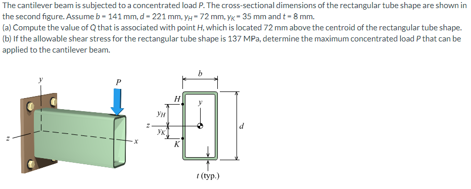 The Cantilever Beam Is Subjected To A Concentrated Load P The Cross Sectional Dimensions Of The Rectangular Tube Shape 1