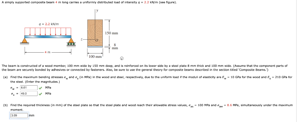 A Simply Supported Composite Beam 4 M Long Carries A Uniformly Distributed Load Of Intensity Q 2 2 Kn M See Figure 1