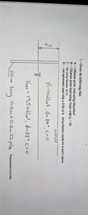 W 7 Given The Following Find A Ultimate Point Load Using Meyerhof B Ultimate Point Load Using Vesic With I 50 C Os Usi 1