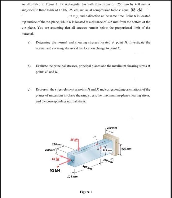 As Illustrated In Figure 1 The Rectangular Bar With Dimensions Of 250 Mm By 400 Mm Is Subjected To Three Loads Of 15 Kn 1