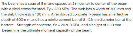 The Beam Has A Span Of 5 M And Spaced At 2 M Center To Center Of The Beam With A Yield Stress For Steel Fy 280 Mpa Th 1