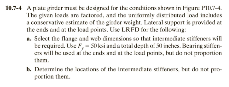 10 7 5 Use Lrfd And Design The Bearing Stiffeners For The Girder Of Problem 10 7 4 Use F 50 Ksi 10 7 4 A Plate Gir 2