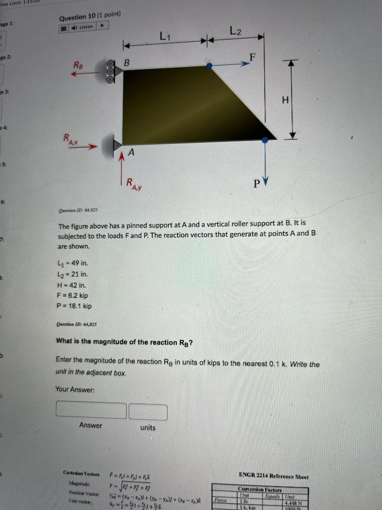 Time Limit 1 15 00 Page 1 Ge 2 Ge 3 E 4 5 6 7 0 1 Question 10 1 Point Listen Rb L 49 In L 21 In H 1