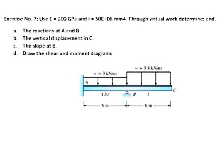 Exercise No 7 Use E 200 Gpa And 1 50e 06 Mm4 Through Virtual Work Determine And A The Reactions At A And B B 1