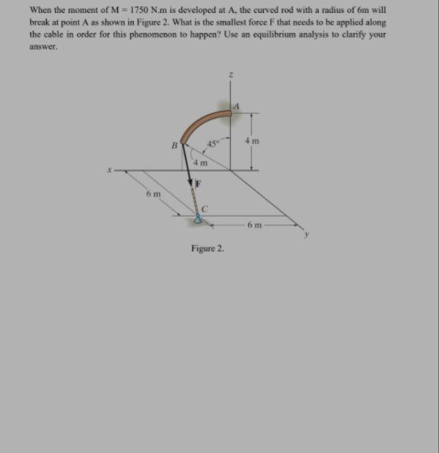 When The Moment Of M 1750 N M Is Developed At A The Curved Rod With A Radius Of 6m Will Break At Point A As Shown In Fi 1