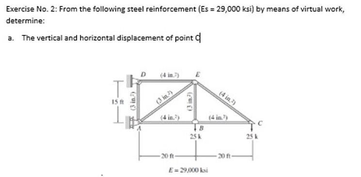 Exercise No 2 From The Following Steel Reinforcement Es 29 000 Ksi By Means Of Virtual Work Determine A The Ver 1